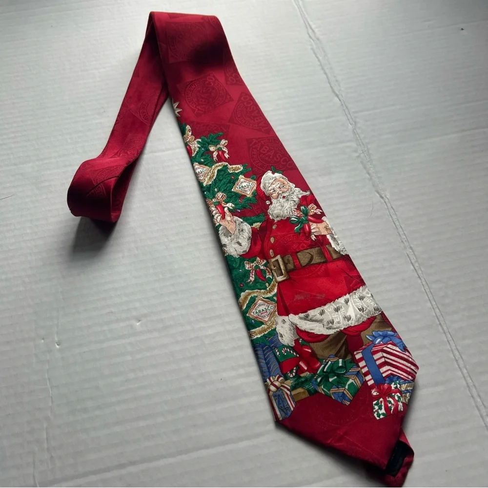 Tabasco Themed Christmas Silk Neck Tie Novelty Vintage Made in USA Holiday Party